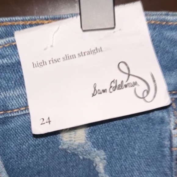 Sam Edelman High Rise Slim Straight Distressed Blue Jeans NWT - Picture 4 of 5